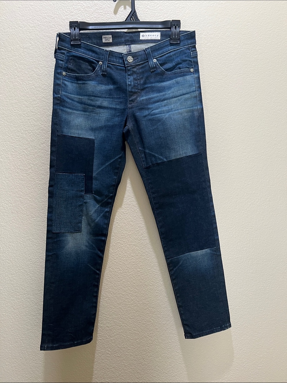 Ag Adriano Goldschmied Stilt Crop Cigarette Patchwork Jeans - Dark Blue